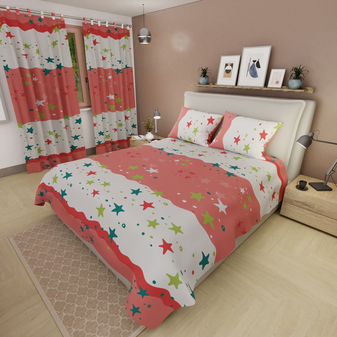 Juego de Sabanas Fiesta Estelar Salmón y Blanco Para Cama Doble 140 X 190 Cm de Estrellas - SABANAS | Bylmo