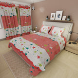 Juego de Sabanas Fiesta Estelar Salmón y Blanco Para Cama Doble 140 X 190 Cm de Estrellas - SABANAS | Bylmo