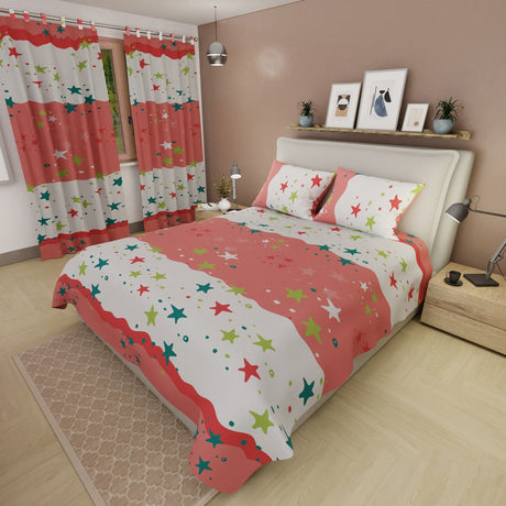Juego de Sabanas Fiesta Estelar Salmón y Blanco Para Cama Doble 140 X 190 Cm de Estrellas - SABANAS | Bylmo