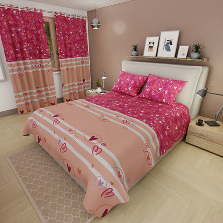 Juego de Sabanas Romance Vivo Fucsia y Naranja Para Cama Doble 140 X 190 Cm de Corazones - SABANAS | Bylmo