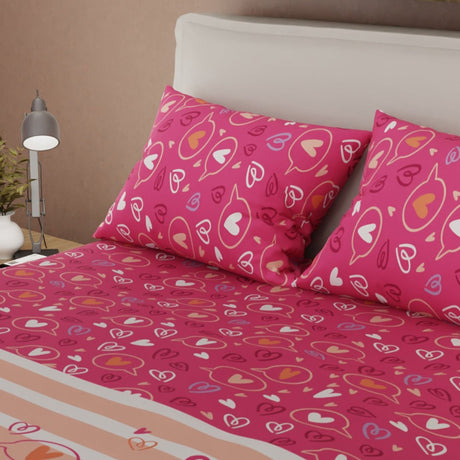Juego de Sabanas Romance Vivo Fucsia y Naranja Para Cama Doble 140 X 190 Cm de Corazones - SABANAS | Bylmo