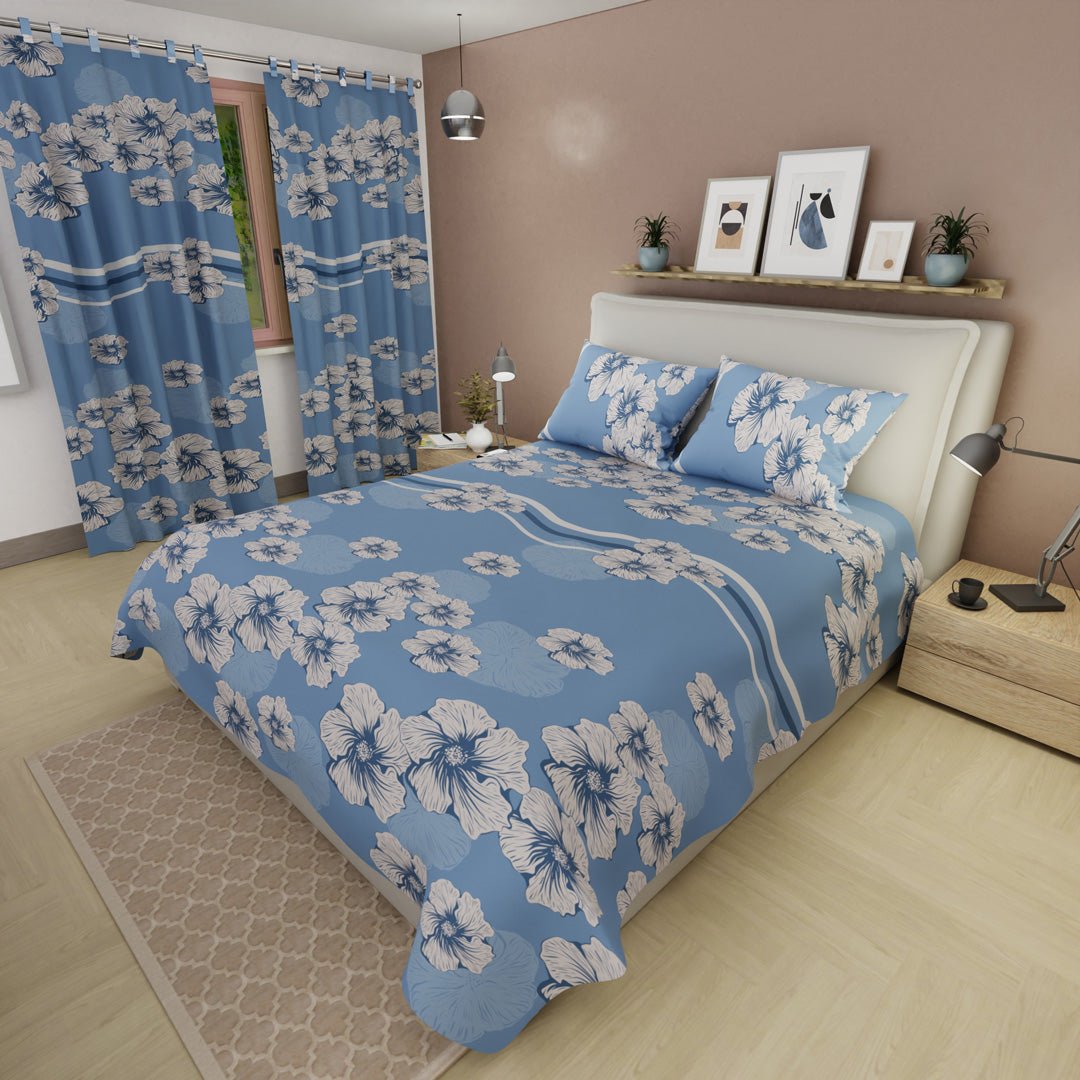 Juego de Sabanas Pureza del Cielo Azul Para Cama Doble 140 X 190 Cm de Flores - SABANAS | Bylmo