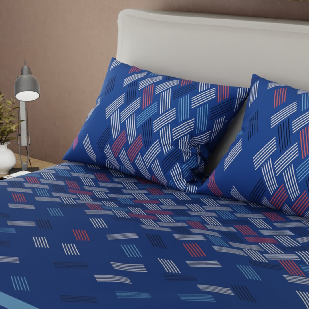 Juego de Sabanas Códigos de Color Azul Oscuro Para Cama Doble 140 X 190 Cm de Cuadrados Con Lineas - SABANAS | Bylmo