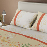 Juego de Sabanas Jardín de Luz Beige y Blanco Para Cama Doble 140 X 190 Cm de Hojas - SABANAS | Bylmo