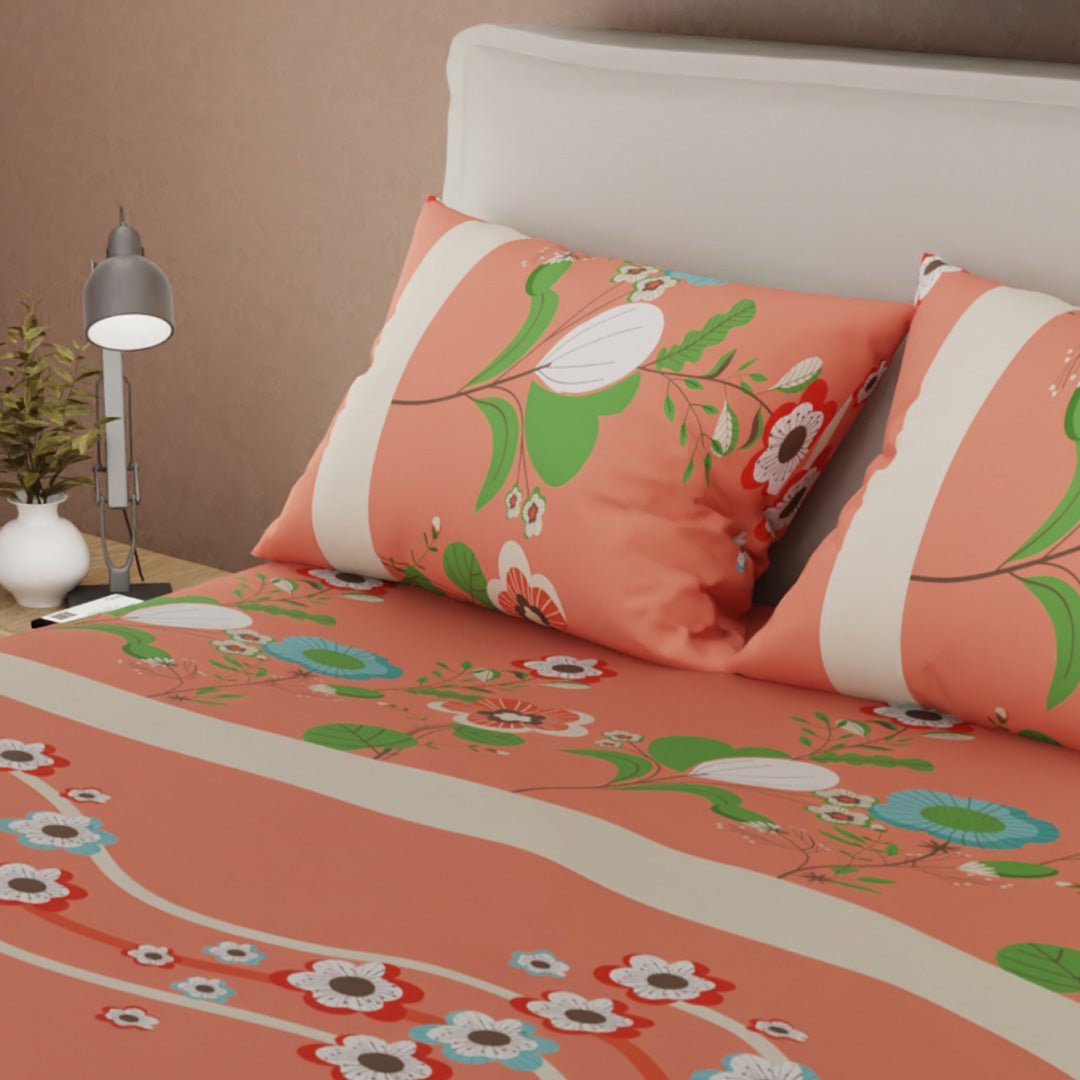 Juego de Sabanas Floralia Salmón Para Cama Doble 140 X 190 Cm de Flores - SABANAS | Bylmo