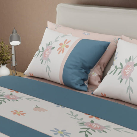 Juego de Sabanas Style 4 Azul y Gris Para Cama Semidoble 120 X 190 Cm de Hojas - SABANAS | Bylmo