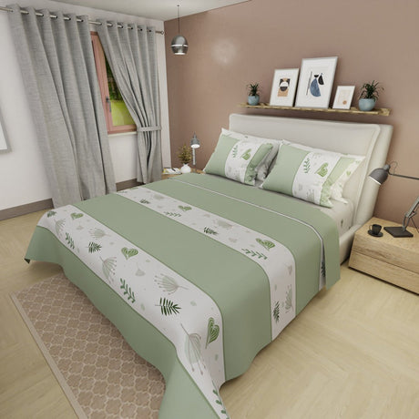 Juego de Sabanas Style 4 Verde grisáceo Para Cama Sencilla 100 X 190 Cm de Corazones Y Hojas - SABANAS | Bylmo