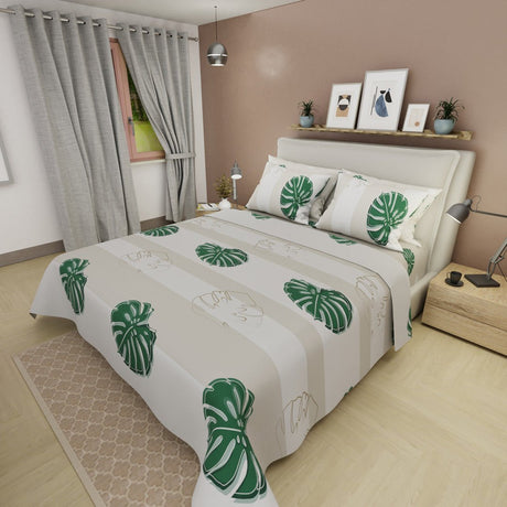 Juego de Sabanas Style 4 Gris y Beige Claro Para Cama King 200 X 200 Cm de Hojas - SABANAS | Bylmo