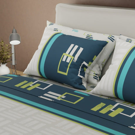 Juego de Sabanas Style 4 Gris y Azul Oscuro Para Cama King 200 X 200 Cm de Cuadrados Con Lineas - SABANAS | Bylmo