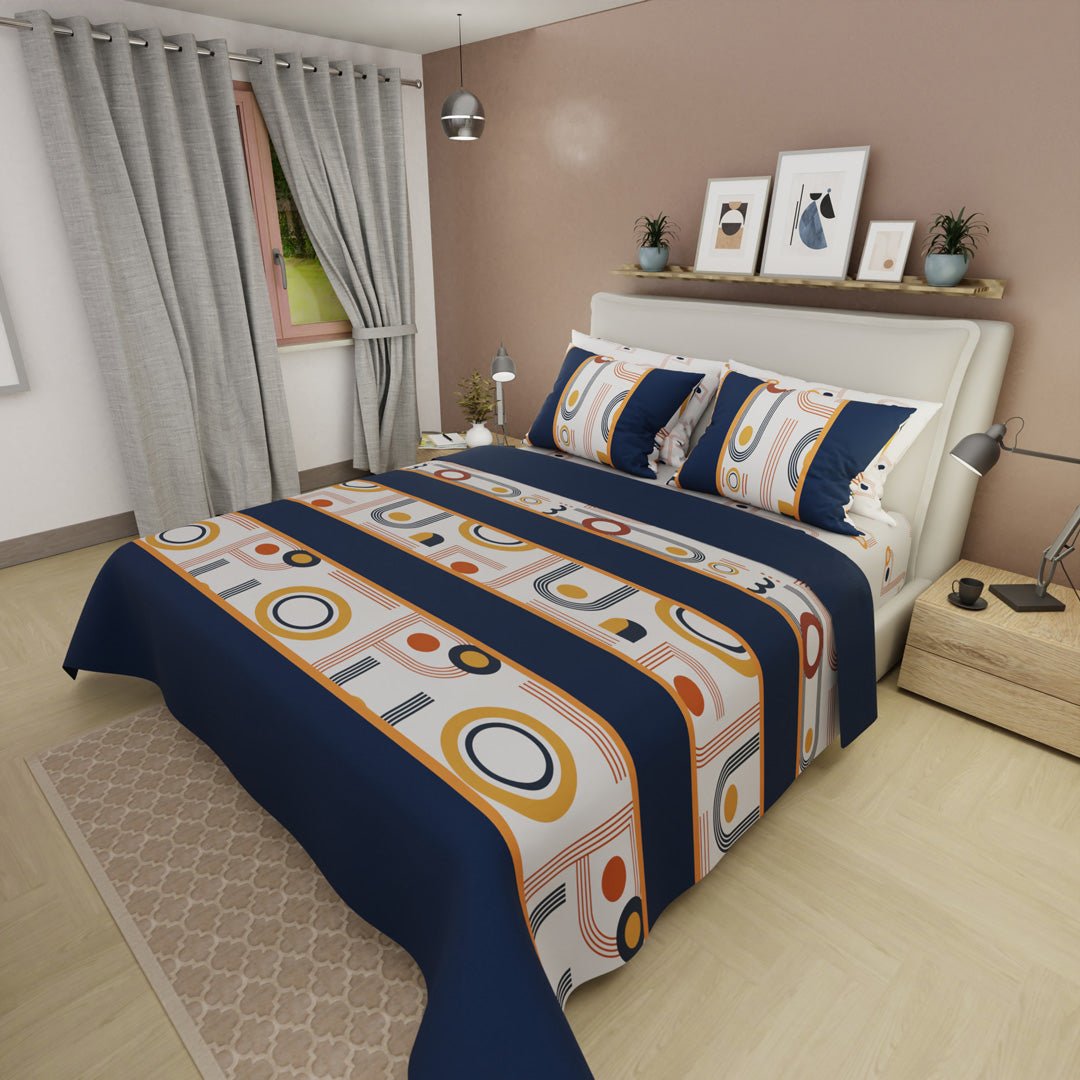 Juego de Sabanas Style 4 Azul Oscuro y Blanco Para Cama King 200 X 200 Cm de Circulos Y Lineas - SABANAS | Bylmo