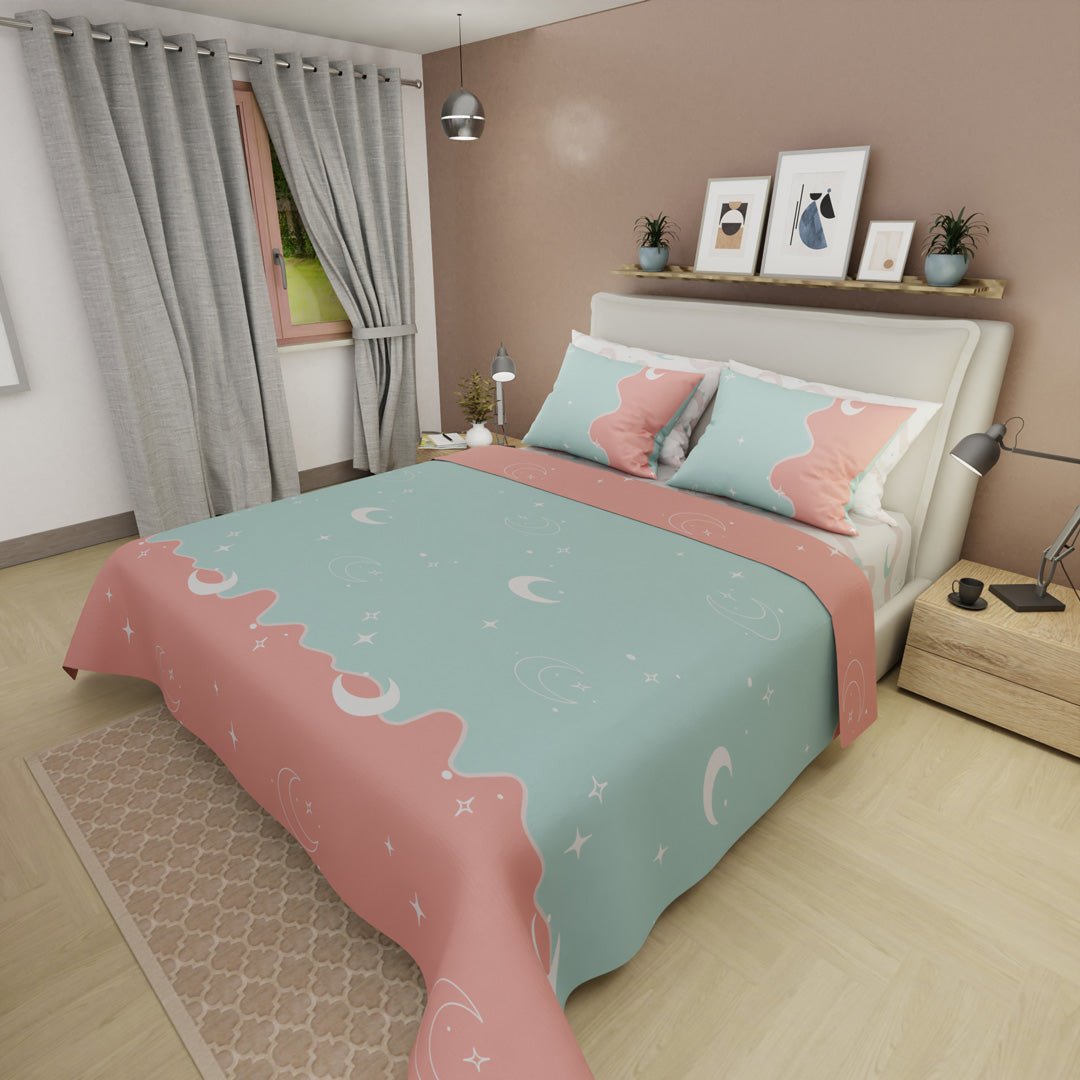 Juego de Sabanas Style 4 Azul y Rosado Para Cama King 200 X 200 Cm de Estrellas Y Lunas - SABANAS | Bylmo