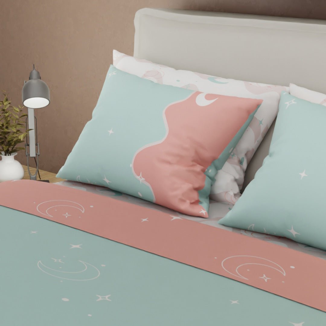 Juego de Sabanas Style 4 Azul y Rosado Para Cama King 200 X 200 Cm de Estrellas Y Lunas - SABANAS | Bylmo