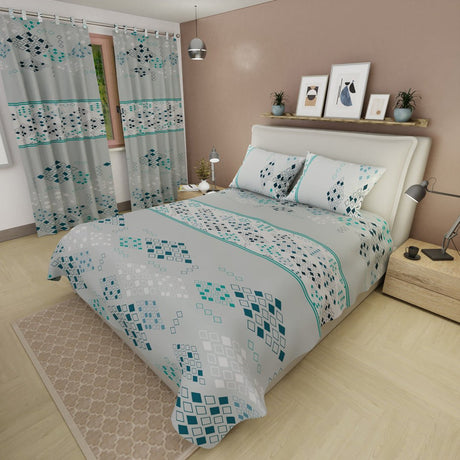 Juego de Sabanas Prisma Blanco y Gris Para Cama Doble 140 X 190 Cm de Rombos - SABANAS | Bylmo