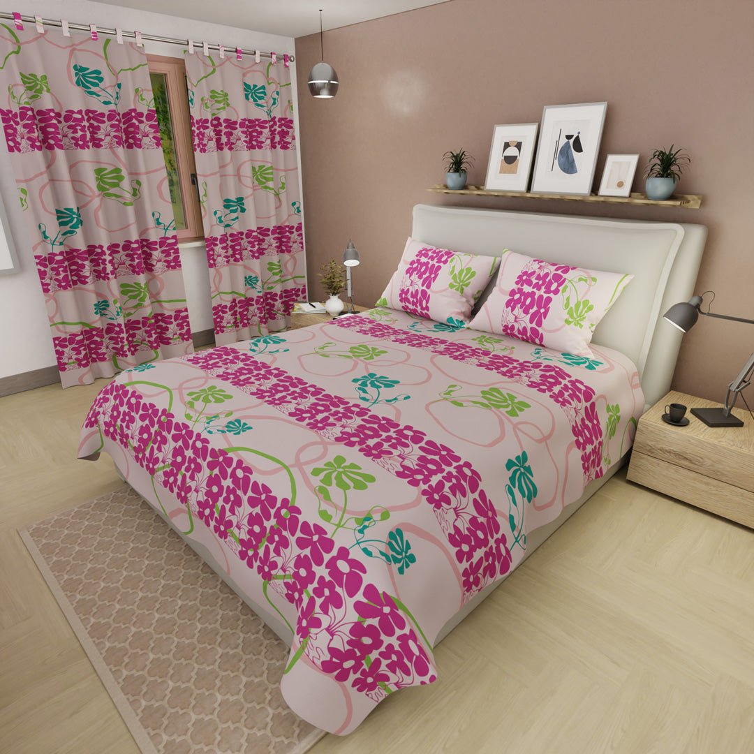 Juego de Sabanas Petalia Fucsia y Rosado Para Cama Doble 140 X 190 Cm de Flores - SABANAS | Bylmo