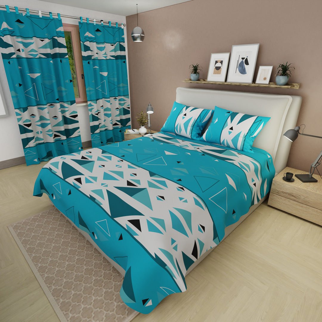 Juego de Sabanas Pulse Azul y Blanco Para Cama Doble 140 X 190 Cm de Triangulos - SABANAS | Bylmo