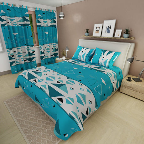 Juego de Sabanas Pulse Azul y Blanco Para Cama Doble 140 X 190 Cm de Triangulos - SABANAS | Bylmo