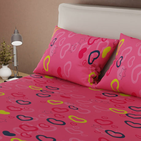 Juego de Sabanas Explosión de Amor Rosa y Blanco Para Cama Sencilla 100 X 190 Cm de Estrellas Y Corazones - SABANAS | Bylmo