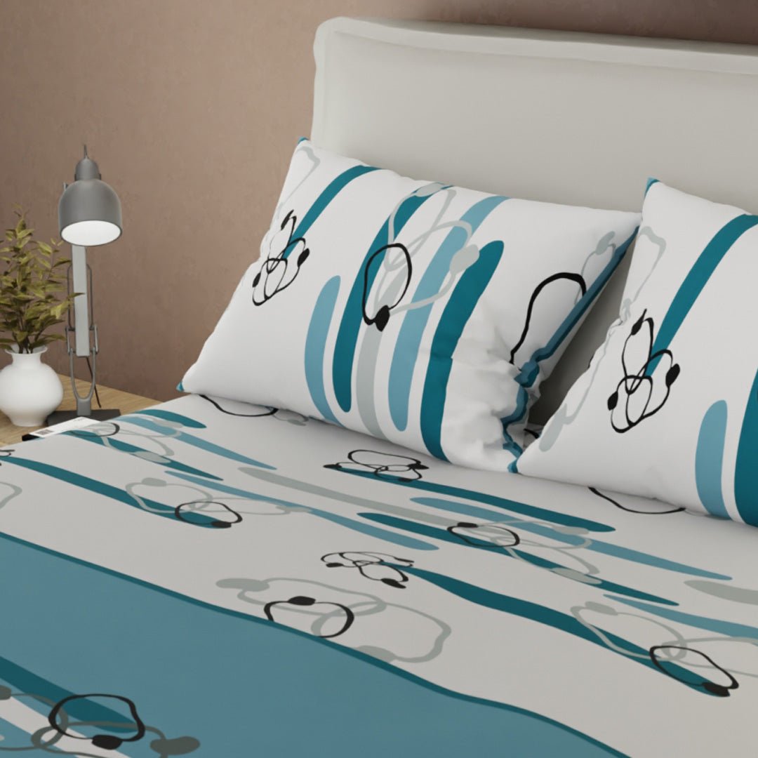 Juego de Sabanas Líneas de Océano Azul y Blanco Para Cama Sencilla 100 X 190 Cm de Circulos Entrelazados - SABANAS | Bylmo