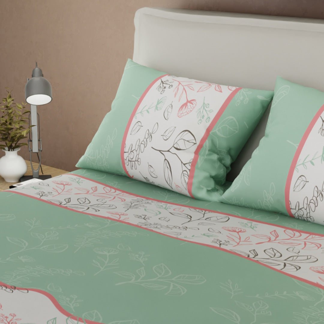 Juego de Sabanas Sueños Botánicos Verde y Blanco Para Cama Sencilla 100 X 190 Cm de Hojas - SABANAS | Bylmo