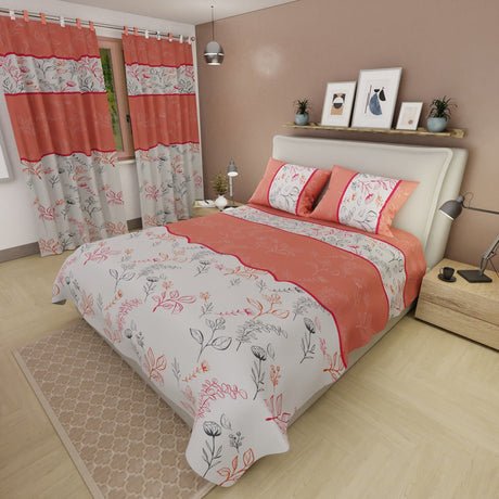 Juego de Sabanas Sueños Botánicos Naranja y Blanco Para Cama Sencilla 100 X 190 Cm de Hojas - SABANAS | Bylmo