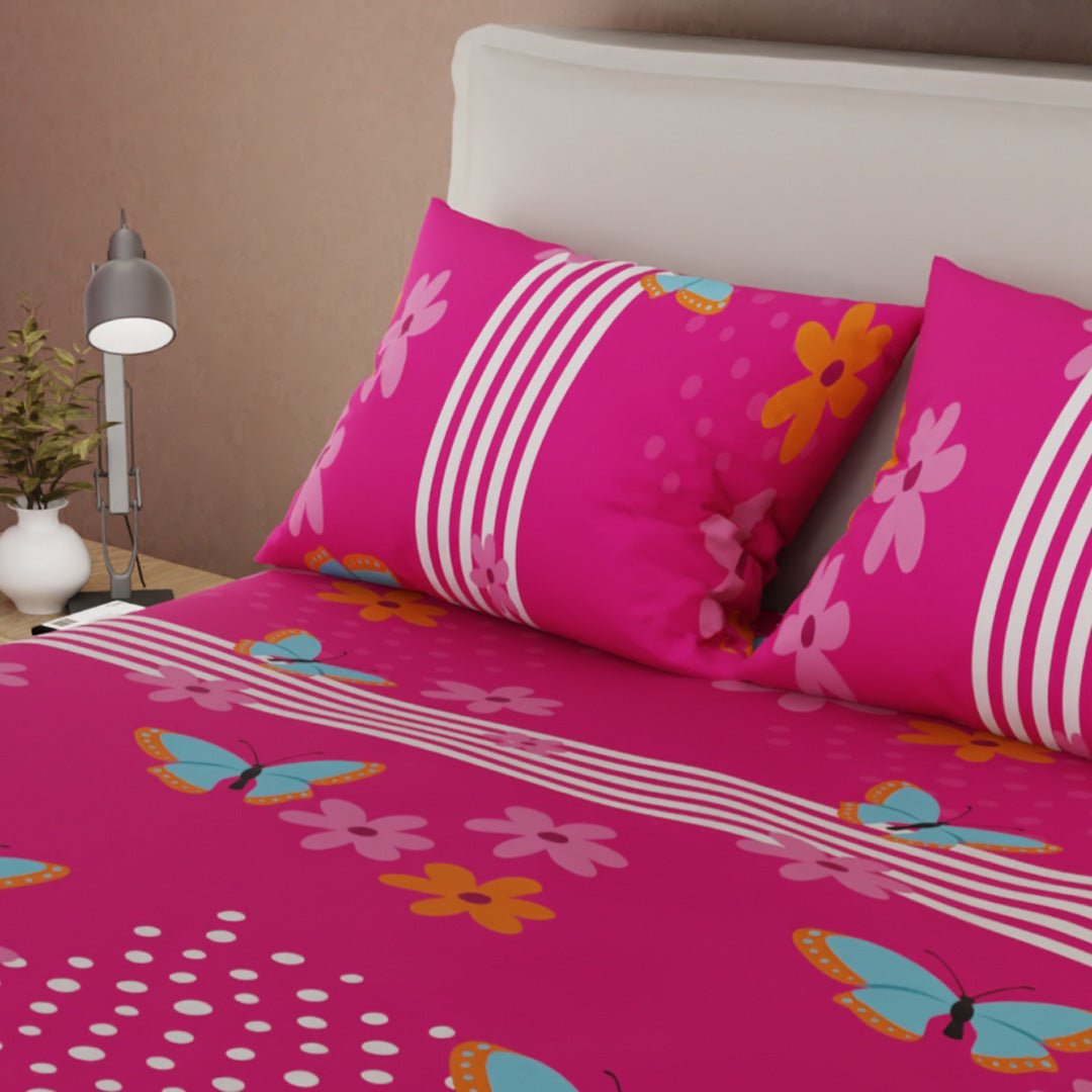 Juego de Sabanas Glow Fucsia Para Cama Sencilla 100 X 190 Cm de Flores Y Mariposas - SABANAS | Bylmo