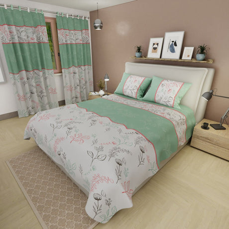 Juego de Sabanas Sueños Botánicos Verde y Blanco Para Cama King 200 X 200 Cm de Hojas - SABANAS | Bylmo