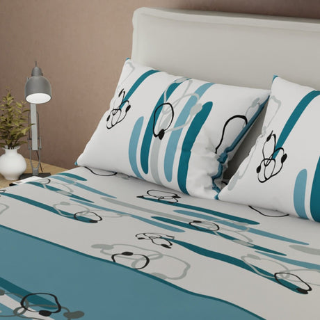 Juego de Sabanas Líneas de Océano Azul y Blanco Para Cama King 200 X 200 Cm de Circulos Entrelazados - SABANAS | Bylmo