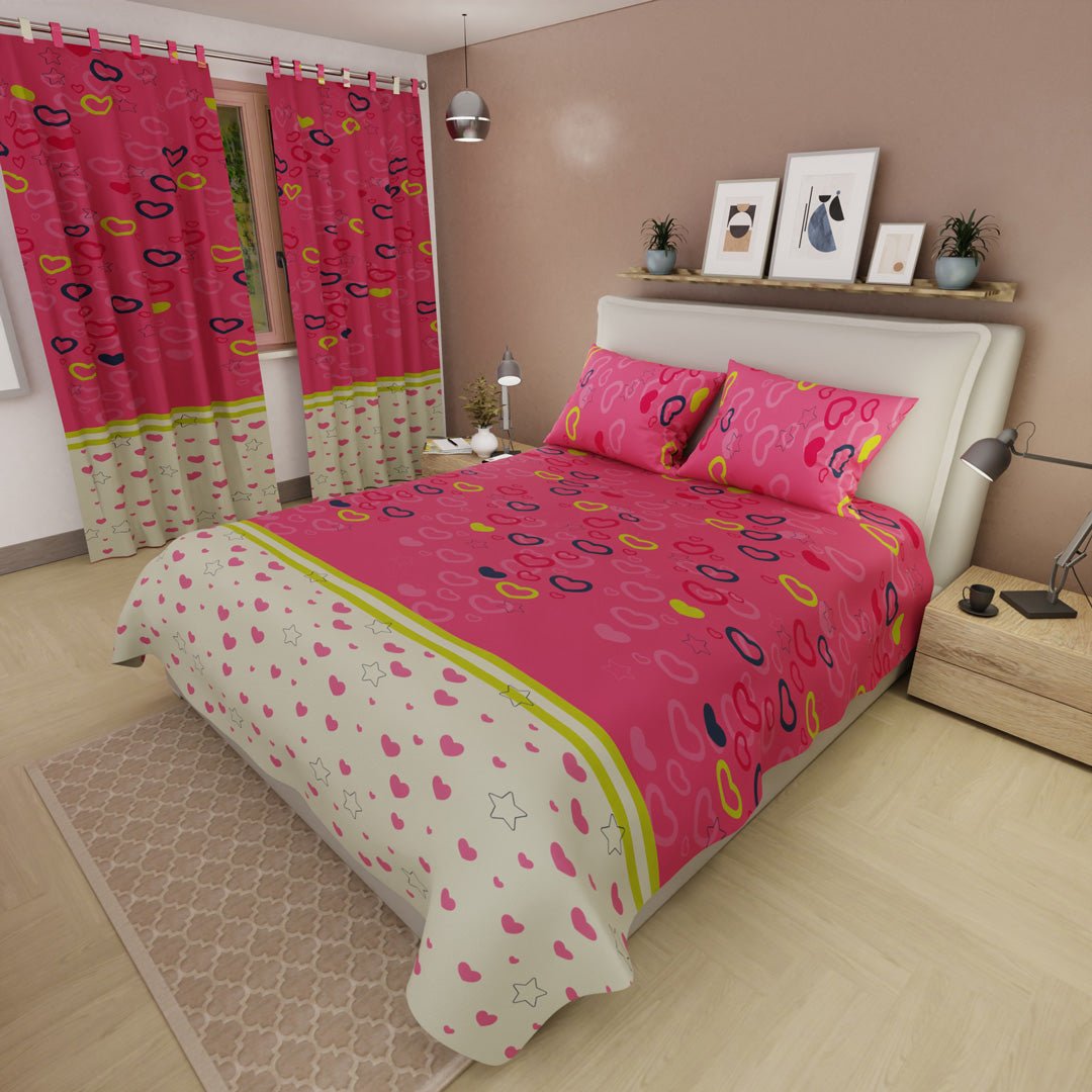 Juego de Sabanas Explosión de Amor Rosa Para Cama King 200 X 200 Cm de Estrellas Y Corazones - SABANAS | Bylmo