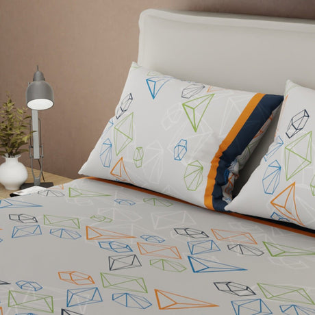 Sábana Ajustable Primavera Geo Blanco y Azul Oscuro para Cama Doble 140 X 190 Cm Figuras Geometricas - SABANAS | Bylmo