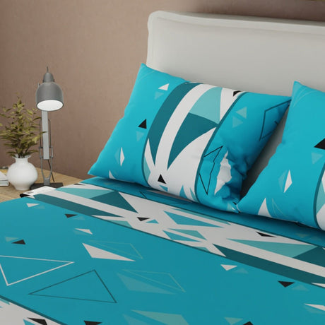 Sábana Ajustable Pulse Moderno Azul y Blanco para Cama Doble 140 X 190 Cm Triangulos - SABANAS | Bylmo