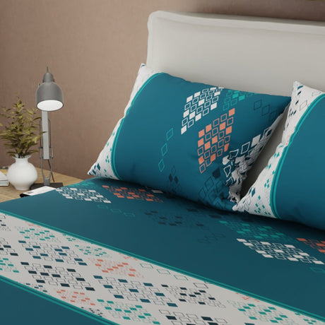 Sábana Ajustable Sueños Prisma Azul y Blanco para Cama Doble 140 X 190 Cm Rombos - SABANAS | Bylmo