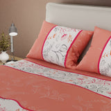 Sábana Ajustable Sueños Botánicos Blanco y Naranja para Cama Queen 160 X 190 Cm Hojas Y Flores - SABANAS | Bylmo