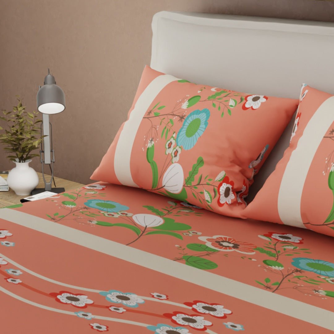 Sábana Ajustable Sueños Floralia Coral para Cama Queen 160 X 190 Cm Flores - SABANAS | Bylmo