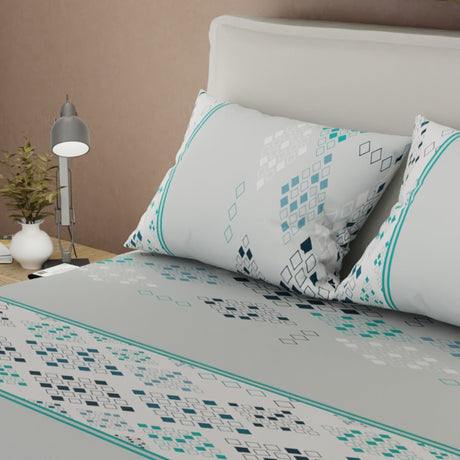 Sábana Ajustable Prisma Gris y Blanco para Cama Queen 160 X 190 Cm Rombos - SABANAS | Bylmo