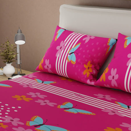 Sábana Ajustable Sueños Glow Fucsia para Cama Sencilla 100 X 190 Cm Flores Y Mariposas - SABANAS | Bylmo
