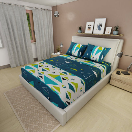 Sábana Ajustable Pulse Moderno Azul Oscuro y Blanco para Cama Sencilla 100 X 190 Cm Triangulos - SABANAS | Bylmo