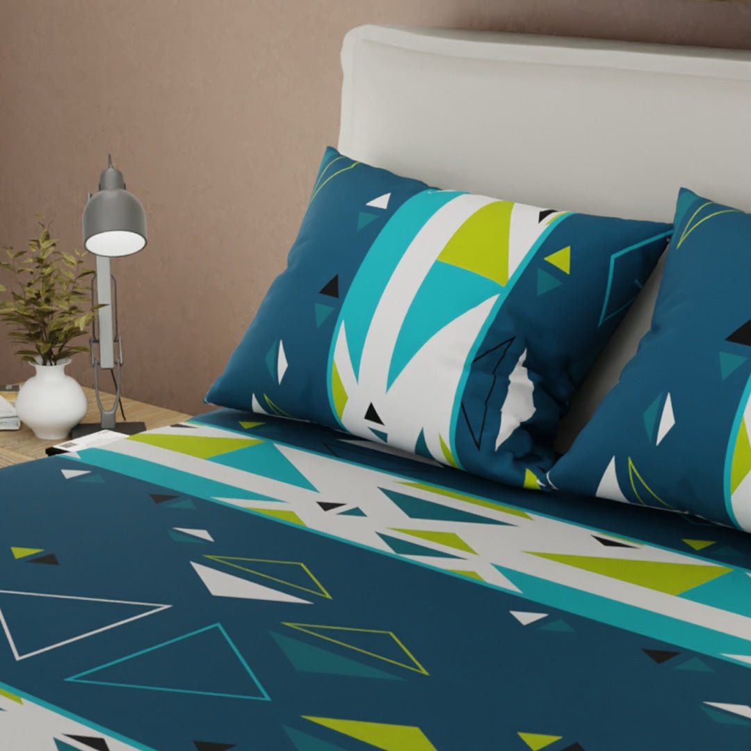 Sábana Ajustable Pulse Moderno Azul Oscuro y Blanco para Cama Sencilla 100 X 190 Cm Triangulos - SABANAS | Bylmo