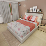 Sábana Ajustable Sueños Botánicos Blanco y Naranja para Cama Sencilla 100 X 190 Cm Hojas Y Flores - SABANAS | Bylmo