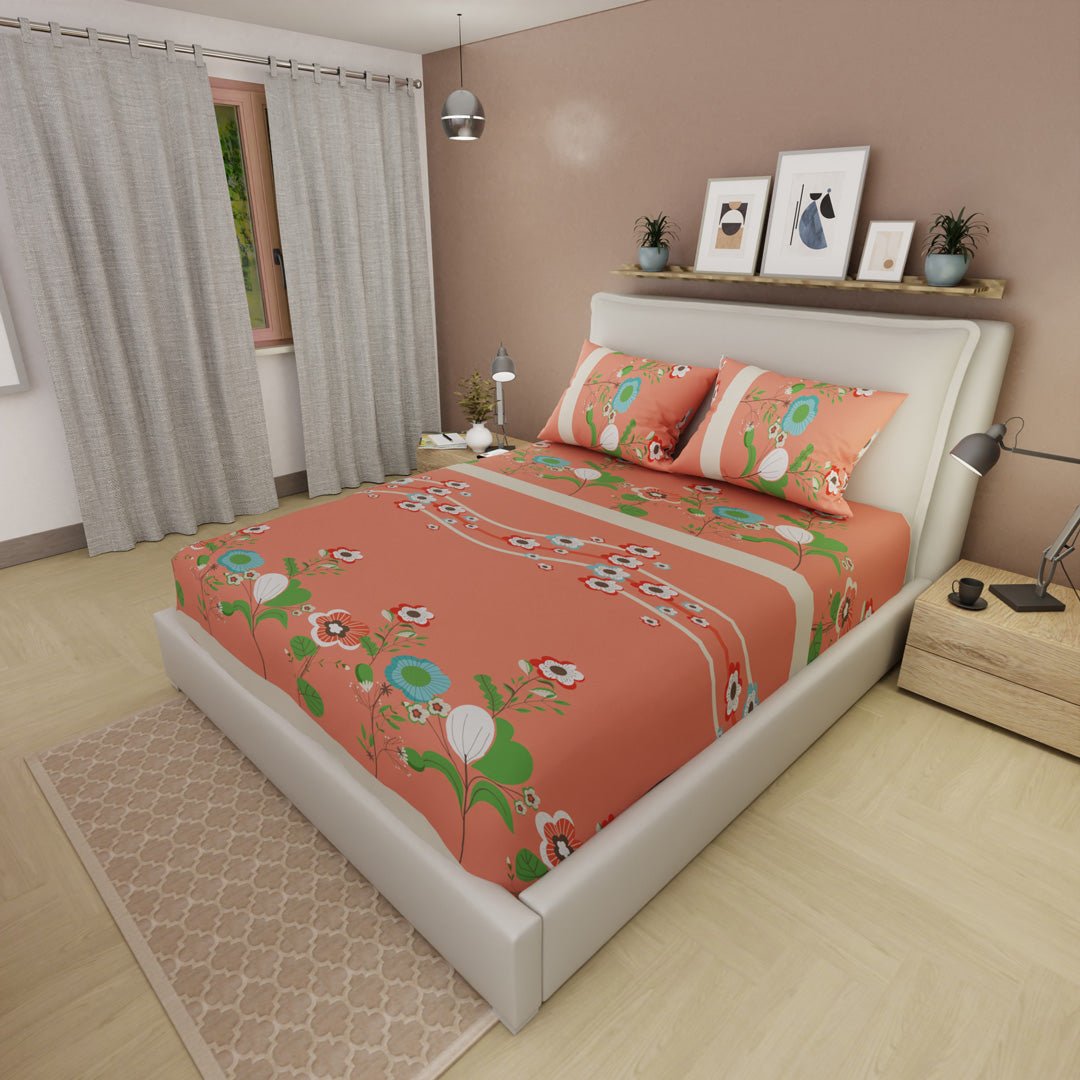 Sábana Ajustable Sueños Floralia Coral para Cama Sencilla 100 X 190 Cm Flores - SABANAS | Bylmo