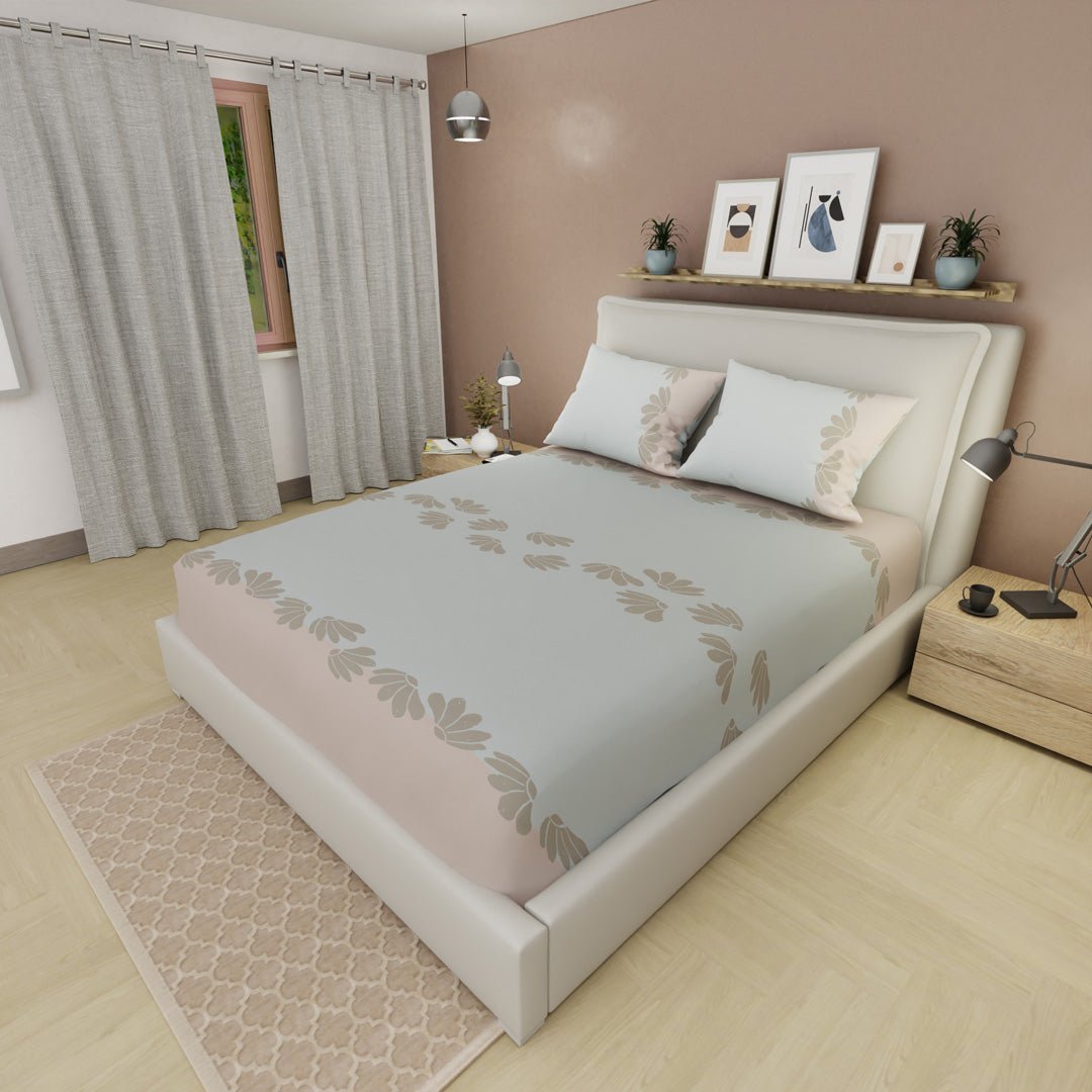 Semijuego de Sábanas Style Encanto Pastel Gris y Beige para Cama Doble 140 X 190 Cm Hojas - SABANAS | Bylmo