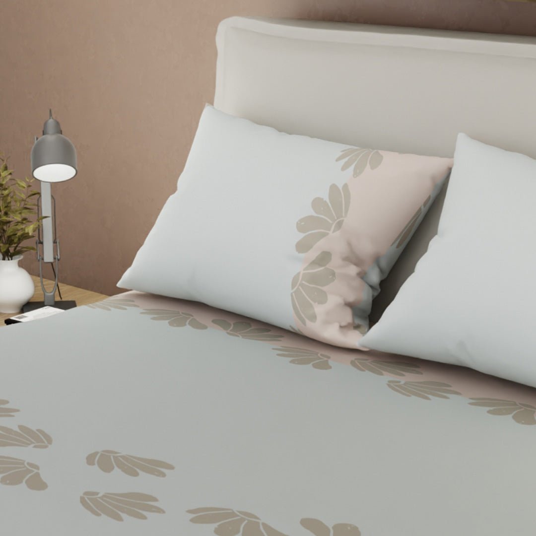 Semijuego de Sábanas Style Encanto Pastel Gris y Beige para Cama Doble 140 X 190 Cm Hojas - SABANAS | Bylmo
