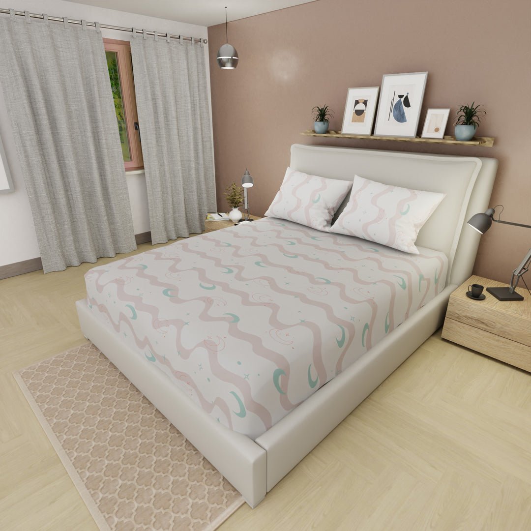 Semijuego de Sábanas Style Sueño Lunar Gris y Beige para Cama Doble 140 X 190 Cm Lineas Ondulantes - SABANAS | Bylmo