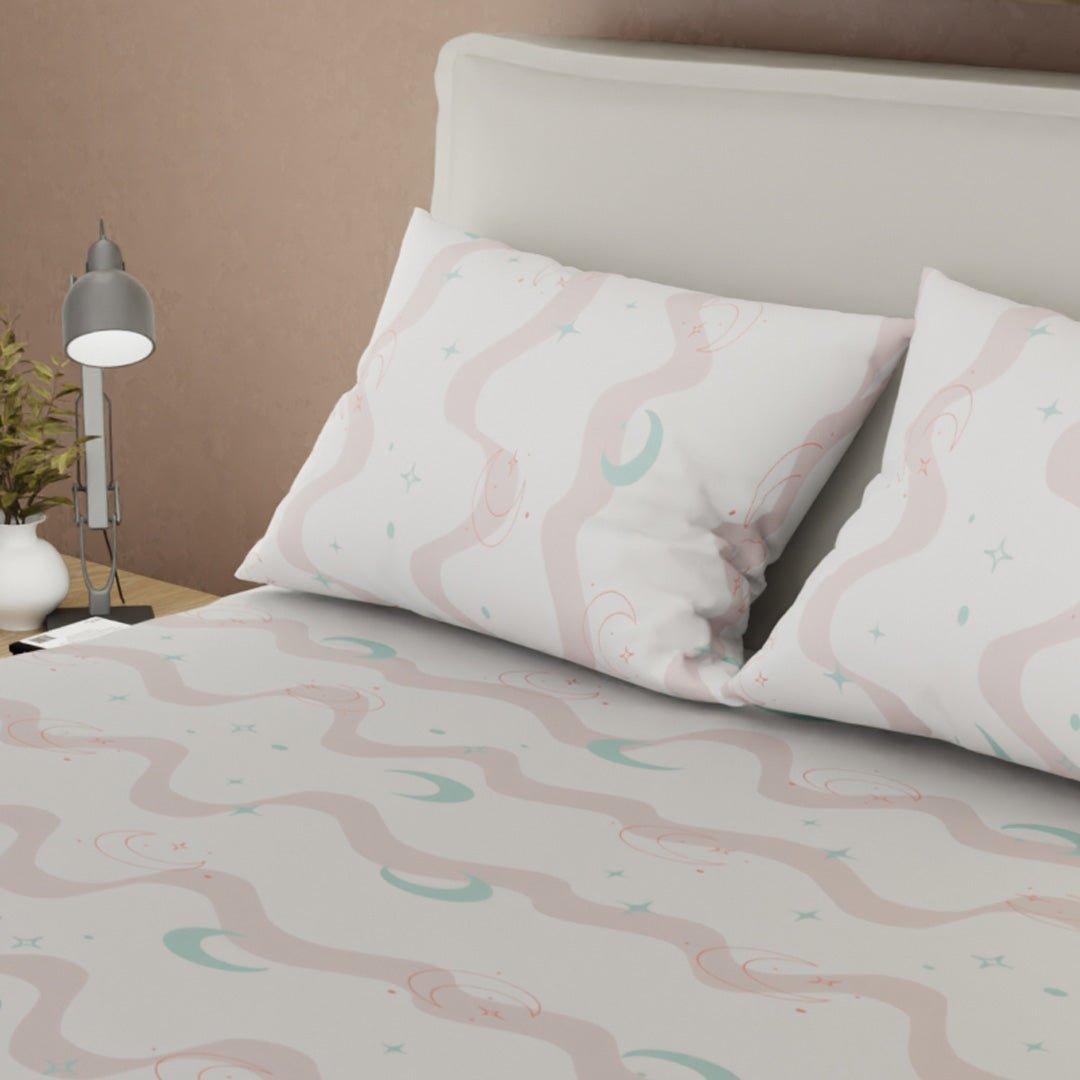 Semijuego de Sábanas Style Sueño Lunar Gris y Beige para Cama Doble 140 X 190 Cm Lineas Ondulantes - SABANAS | Bylmo