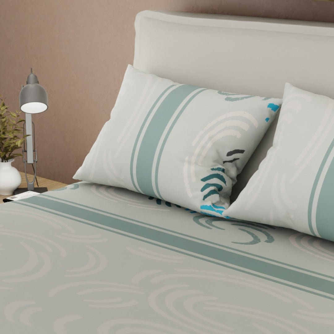 Semijuego de Sábanas Style Ocean Chic Gris y Verde grisáceo para Cama Doble 140 X 190 Cm Lineas Ondulantes - SABANAS | Bylmo