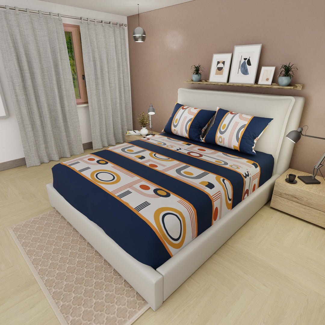 Semijuego de Sábanas Style Órbita Azul Oscuro y Blanco para Cama Doble 140 X 190 Cm Figuras - SABANAS | Bylmo