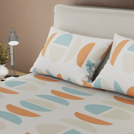 Semijuego de Sábanas Style Curvas del Tiempo Gris y Naranja para Cama Queen 160 X 190 Cm Semicirculos - SABANAS | Bylmo