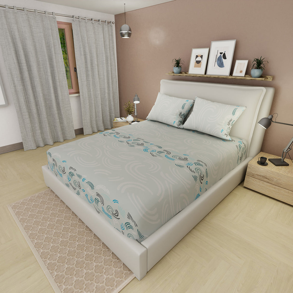 Semijuego de Sábanas Style Ocean Chic Gris para Cama Queen 160 X 190 Cm Lineas Ondulantes - SABANAS | Bylmo