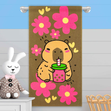 Toalla Infantil Café y Rosado 60x120cm de Capibara Extrasuave - TOALLAS | Bylmo