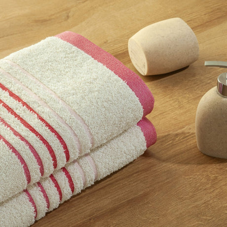 Toalla de Cuerpo Mediterráneo Crema y Fucsia 70x130cm Fondo Entero Extrasuave - TOALLAS | Bylmo