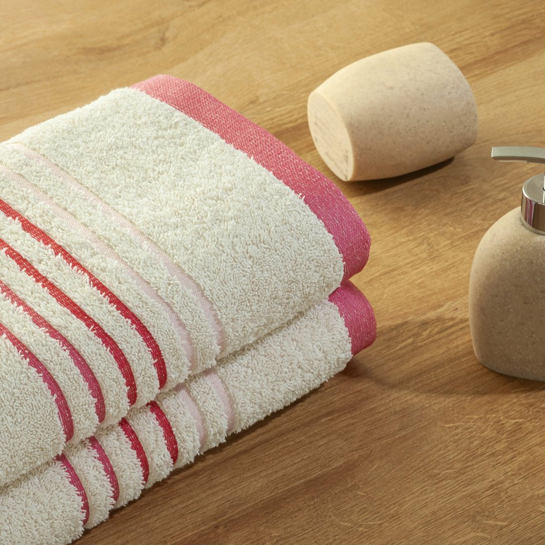 Toalla de Manos Mediterráneo Crema y Fucsia 40x70cm Fondo Entero Extrasuave - TOALLAS | Bylmo